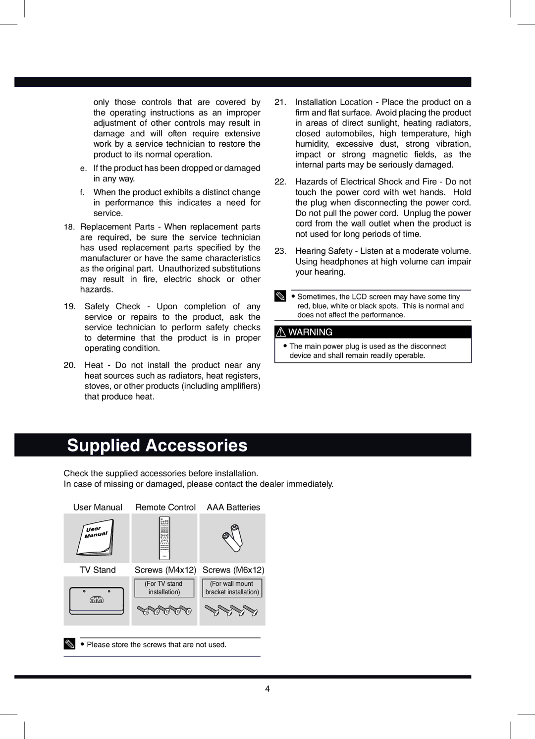 Hitachi L42N03A, L32N03A user manual Supplied Accessories 