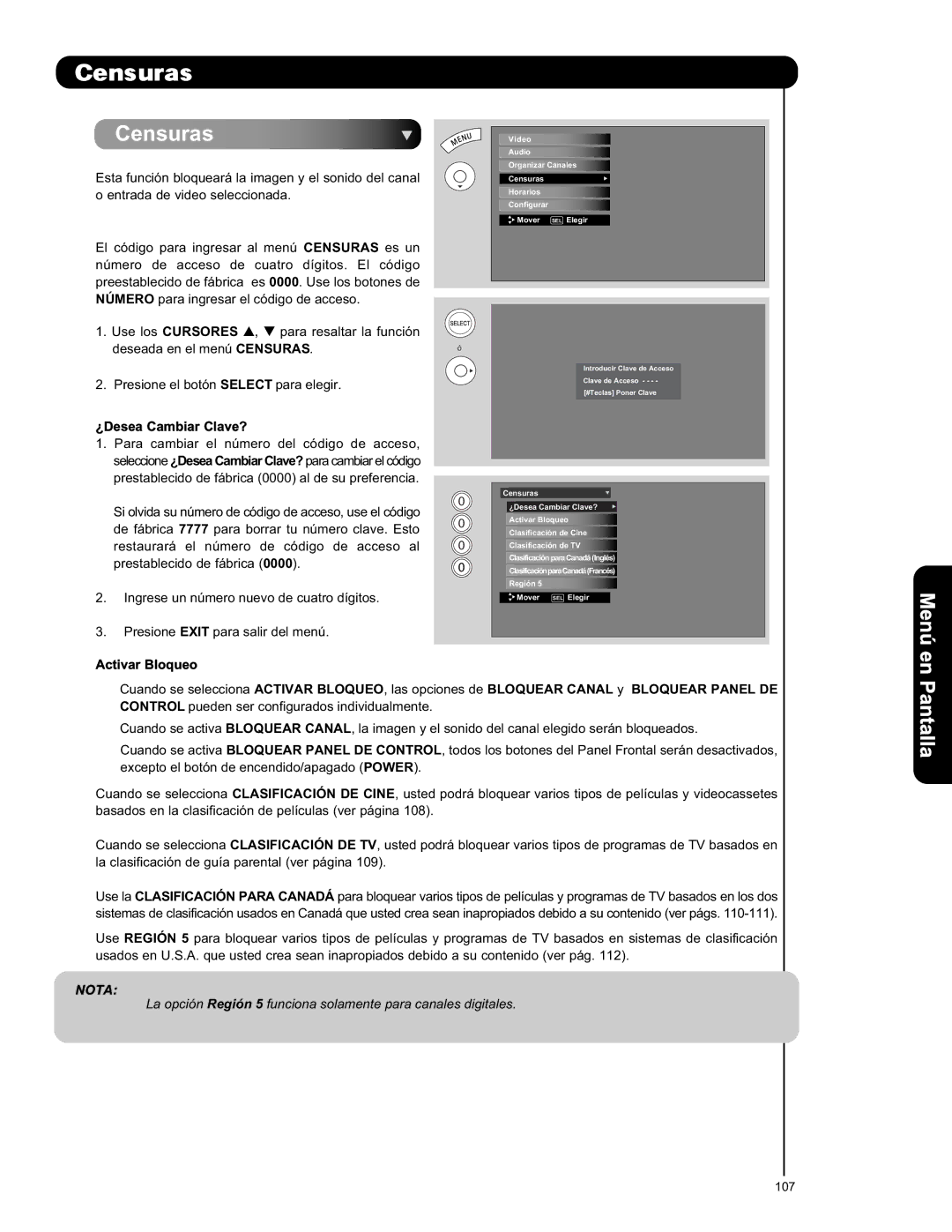 Hitachi L42S601 important safety instructions Censuras, ¿Desea Cambiar Clave? 