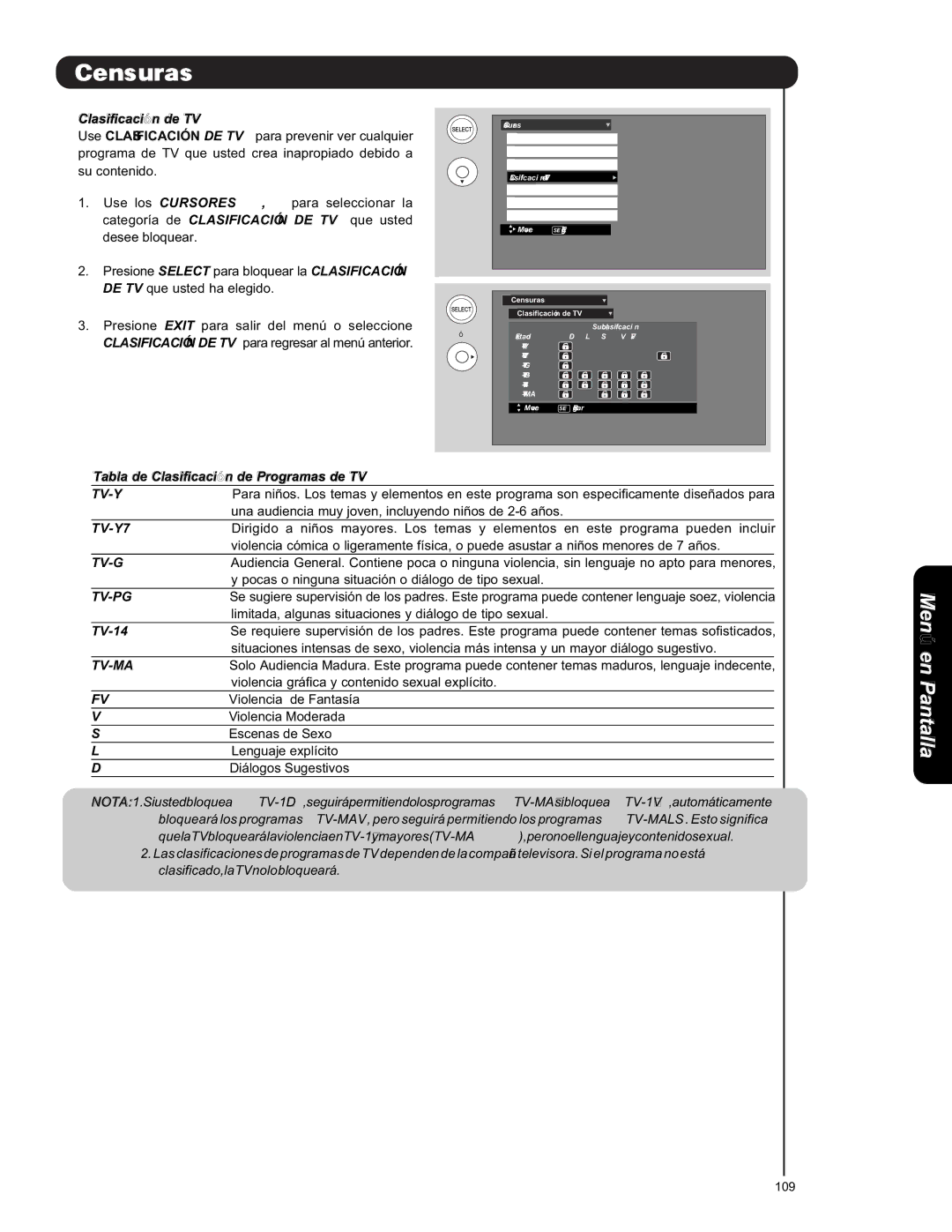 Hitachi L42S601 important safety instructions Tv-Y, TV-Y7, Tv-G, Tv-Pg, Tv-Ma 