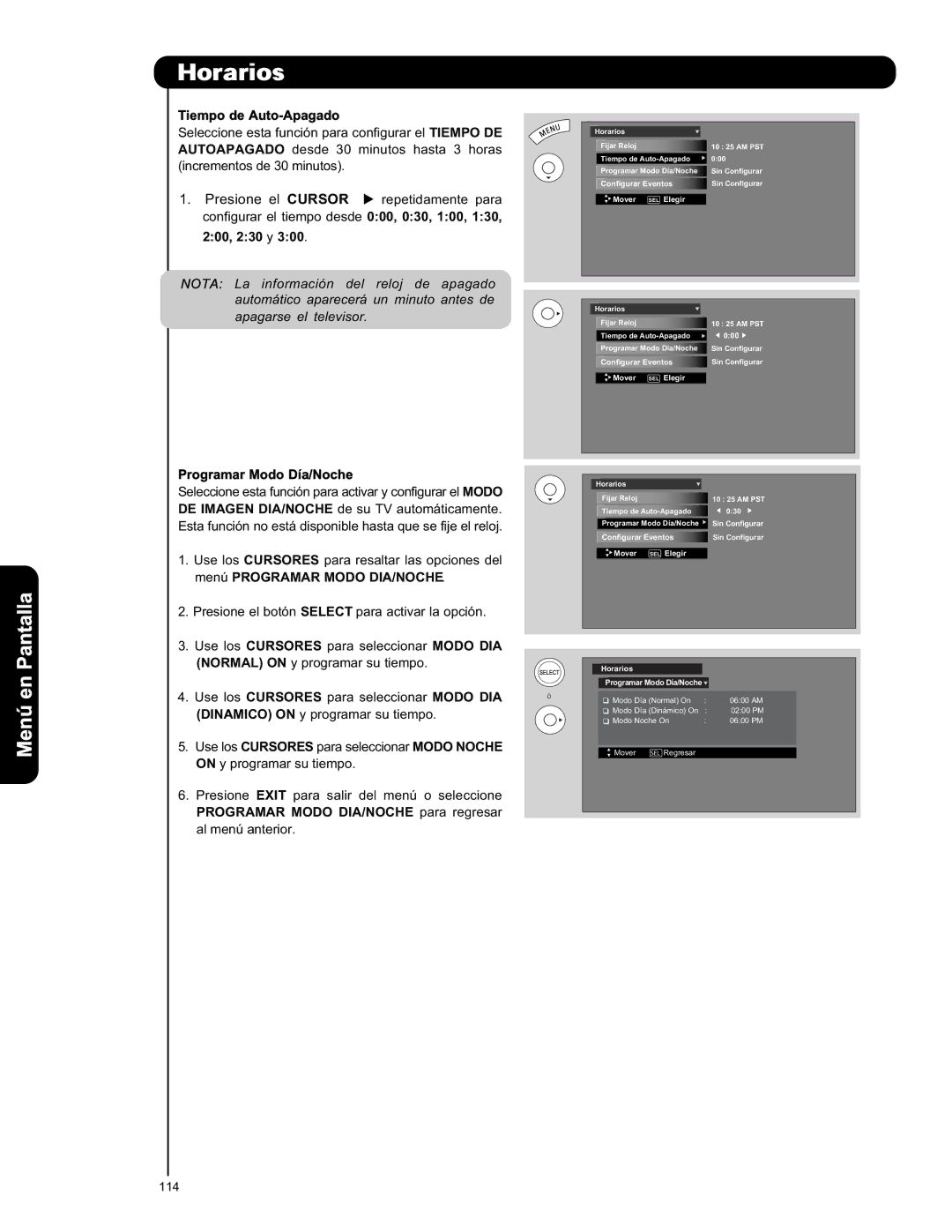 Hitachi L42S601 important safety instructions Tiempo de Auto-Apagado, Programar Modo Día/Noche 