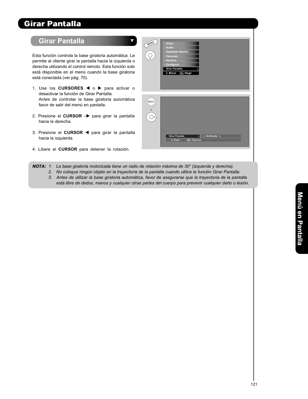 Hitachi L42S601 important safety instructions Girar Pantalla 