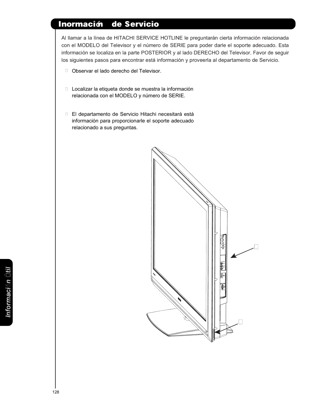 Hitachi L42S601 important safety instructions 128 