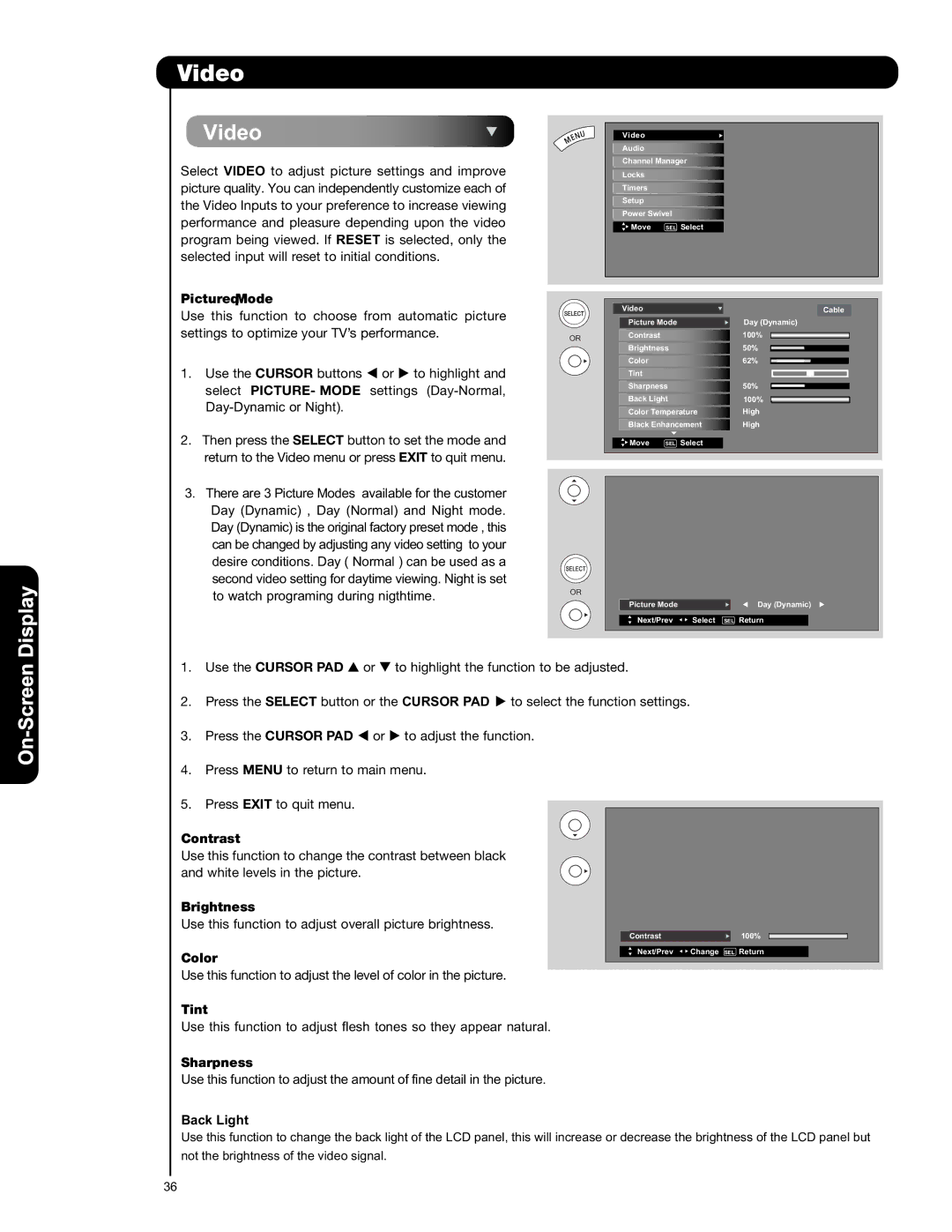 Hitachi L42S601 important safety instructions Video, Display, On-Screen 