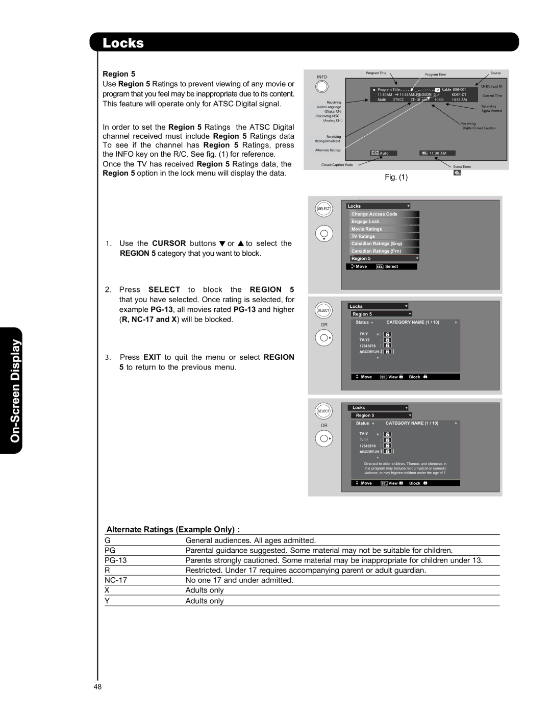 Hitachi L42S601 important safety instructions Region, Info 