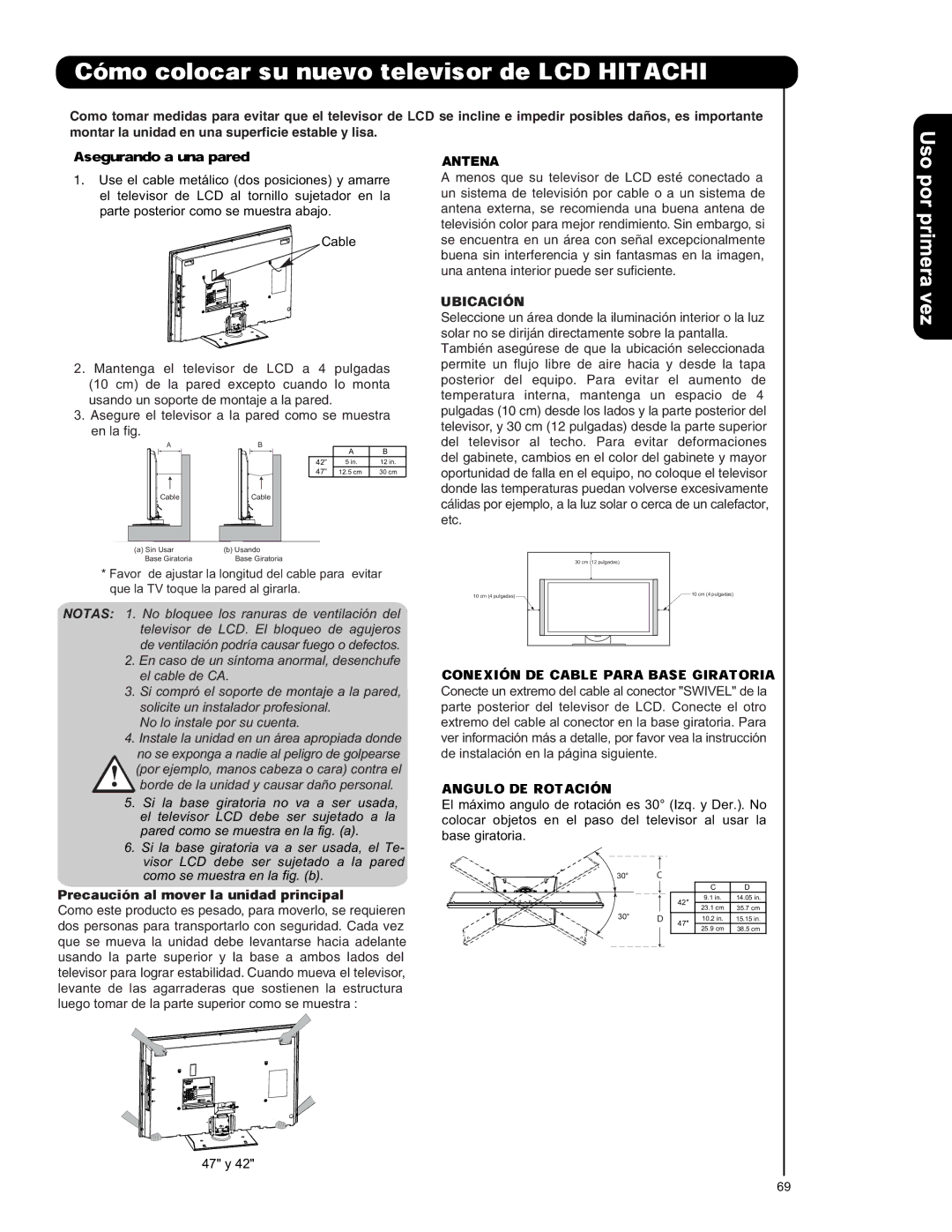 Hitachi L42S601 important safety instructions Antena 