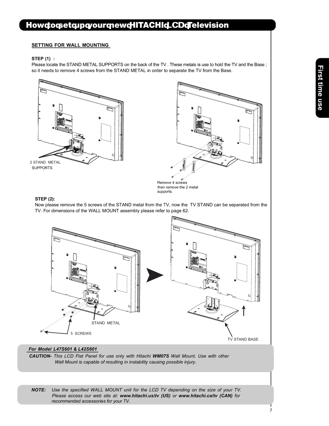 Hitachi L42S601 important safety instructions How to set up your new HITACHITelevision, Step 