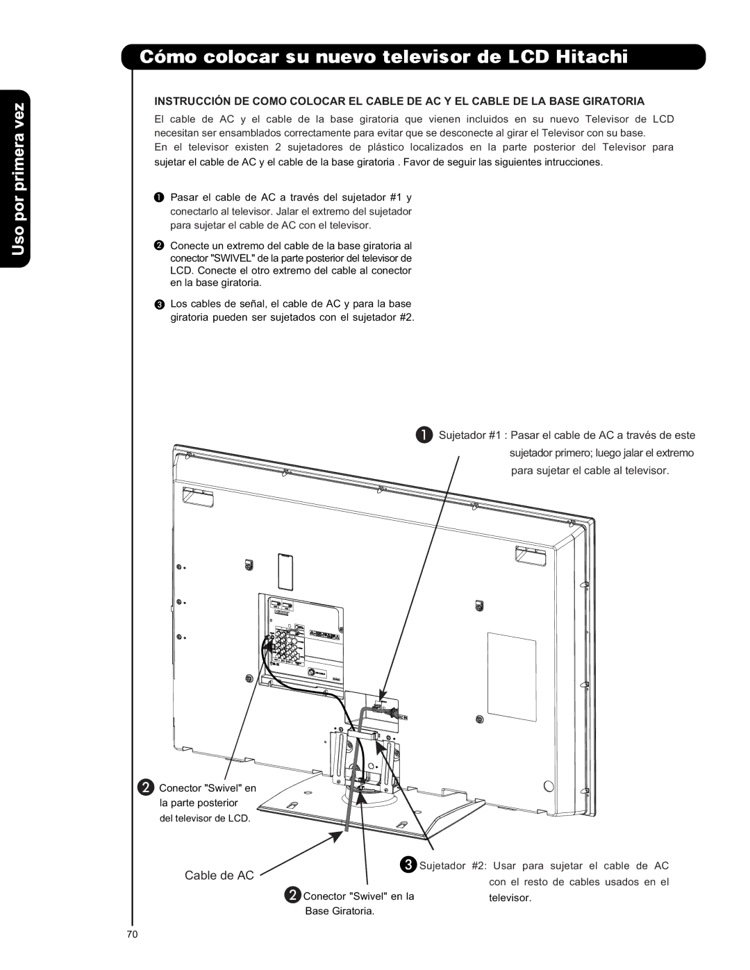 Hitachi L42S601 important safety instructions Cable de AC 