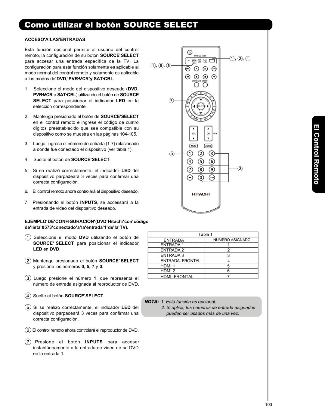 Hitachi L47V651, L42V651 important safety instructions Como utilizar el botón Source Select, Acceso a LAS Entradas 