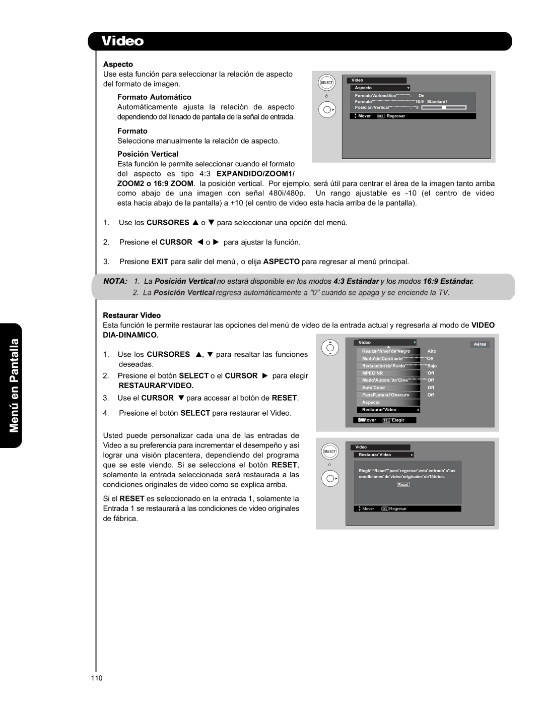 Hitachi L42V651, L47V651 important safety instructions Restaurar Video, Dia-Dinamico 