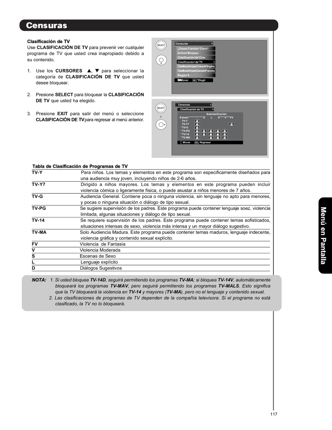 Hitachi L47V651, L42V651 important safety instructions Tv-Y, TV-Y7, Tv-G, Tv-Pg, Tv-Ma 