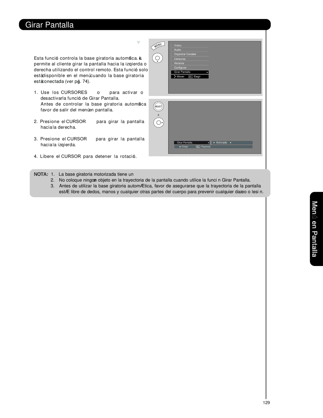 Hitachi L47V651, L42V651 important safety instructions Girar Pantalla 