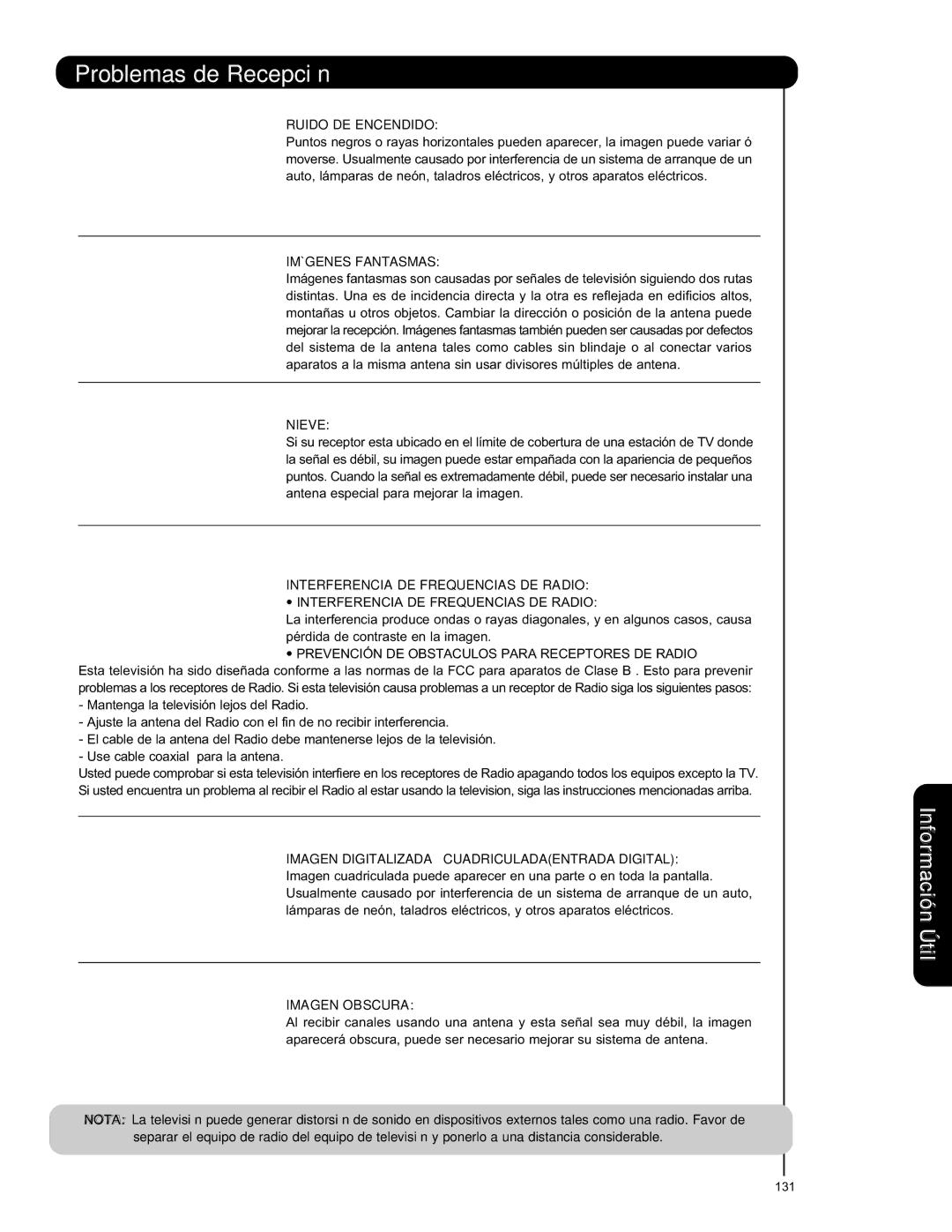 Hitachi L47V651 Ruido DE Encendido, Imágenes Fantasmas, Nieve, Interferencia DE Frequencias DE Radio, Imagen Obscura 