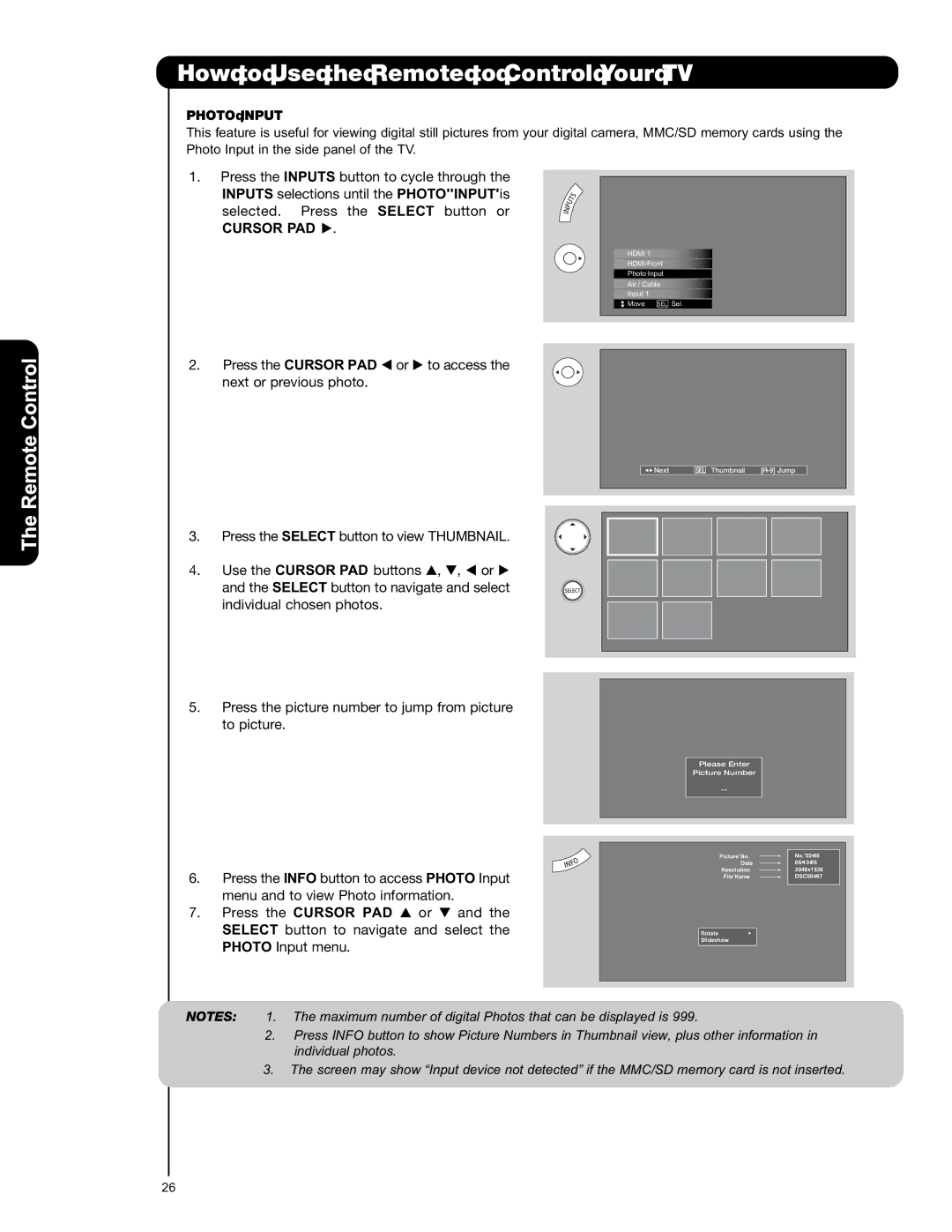 Hitachi L42V651, L47V651 important safety instructions Cursor PAD, Photo Input 