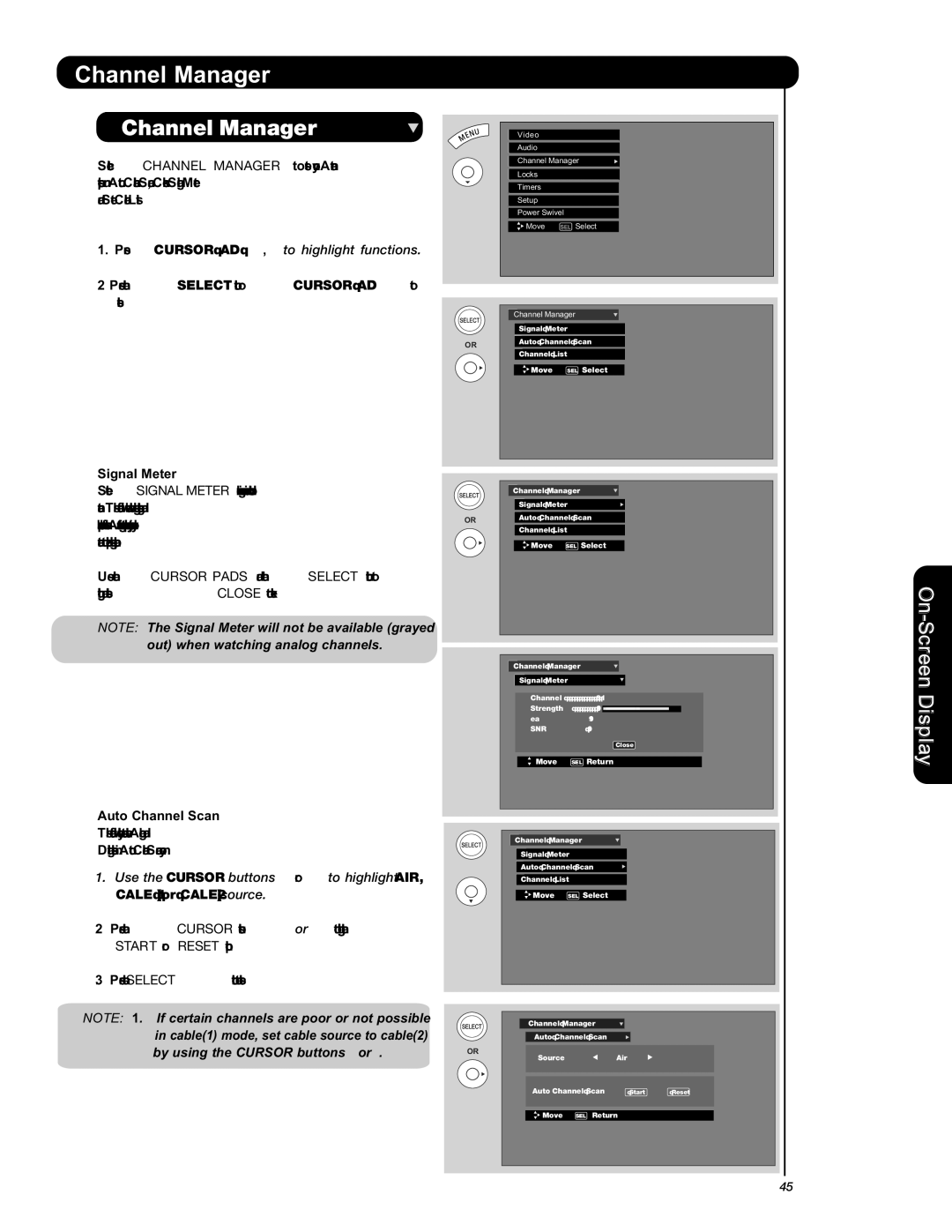 Hitachi L47V651, L42V651 important safety instructions Channel Manager, Signal Meter, Auto Channel Scan 