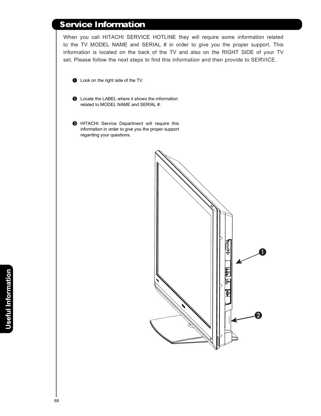 Hitachi L42V651, L47V651 important safety instructions Useful Information 