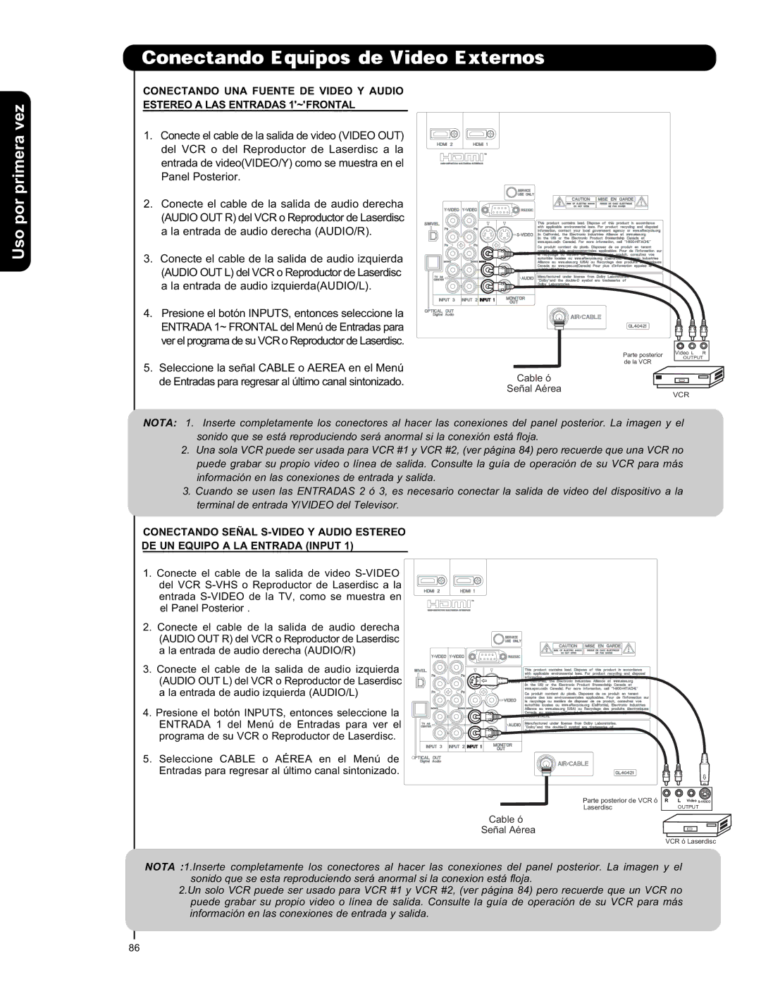 Hitachi L42V651, L47V651 important safety instructions Cable ó Señal Aérea 