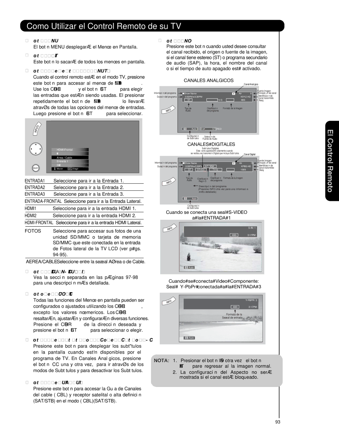 Hitachi L47V651, L42V651 important safety instructions Control Remoto, Canales Analógicos, Canales Digitales 