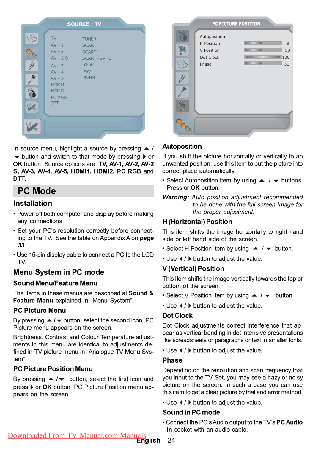 Hitachi L42VP01U manual PC Mode, Menu System in PC mode 