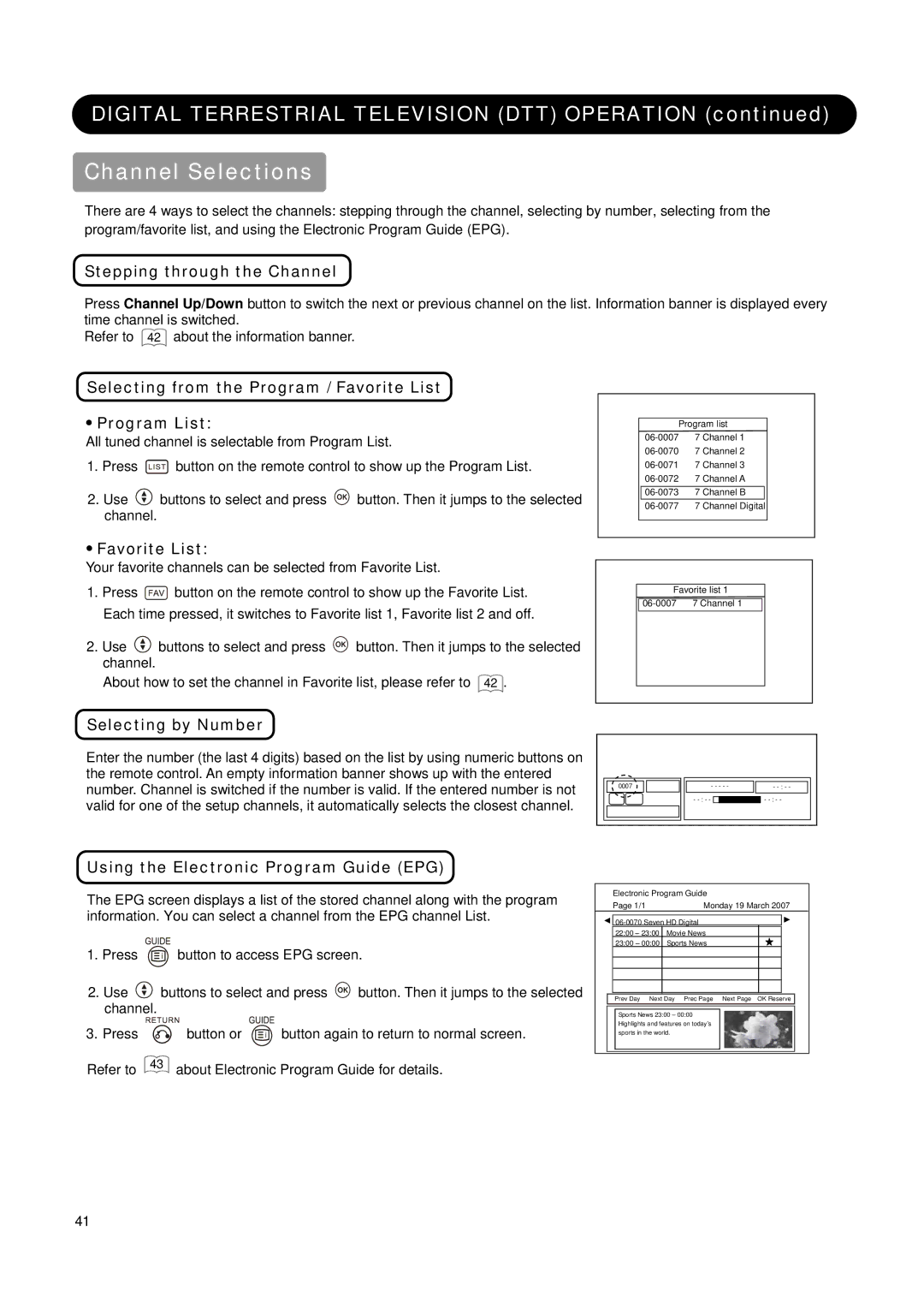 Hitachi L37X01AU, L42X01AU Selecting from the Program / Favorite List Program List, Using the Electronic Program Guide EPG 