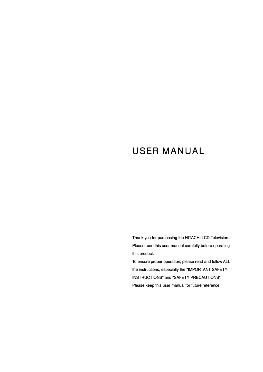 Hitachi L42X01AU, L37X01AU manual User Manual 