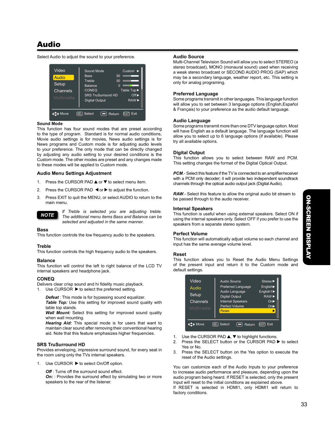 Hitachi L46S603 important safety instructions Audio, Coneq 