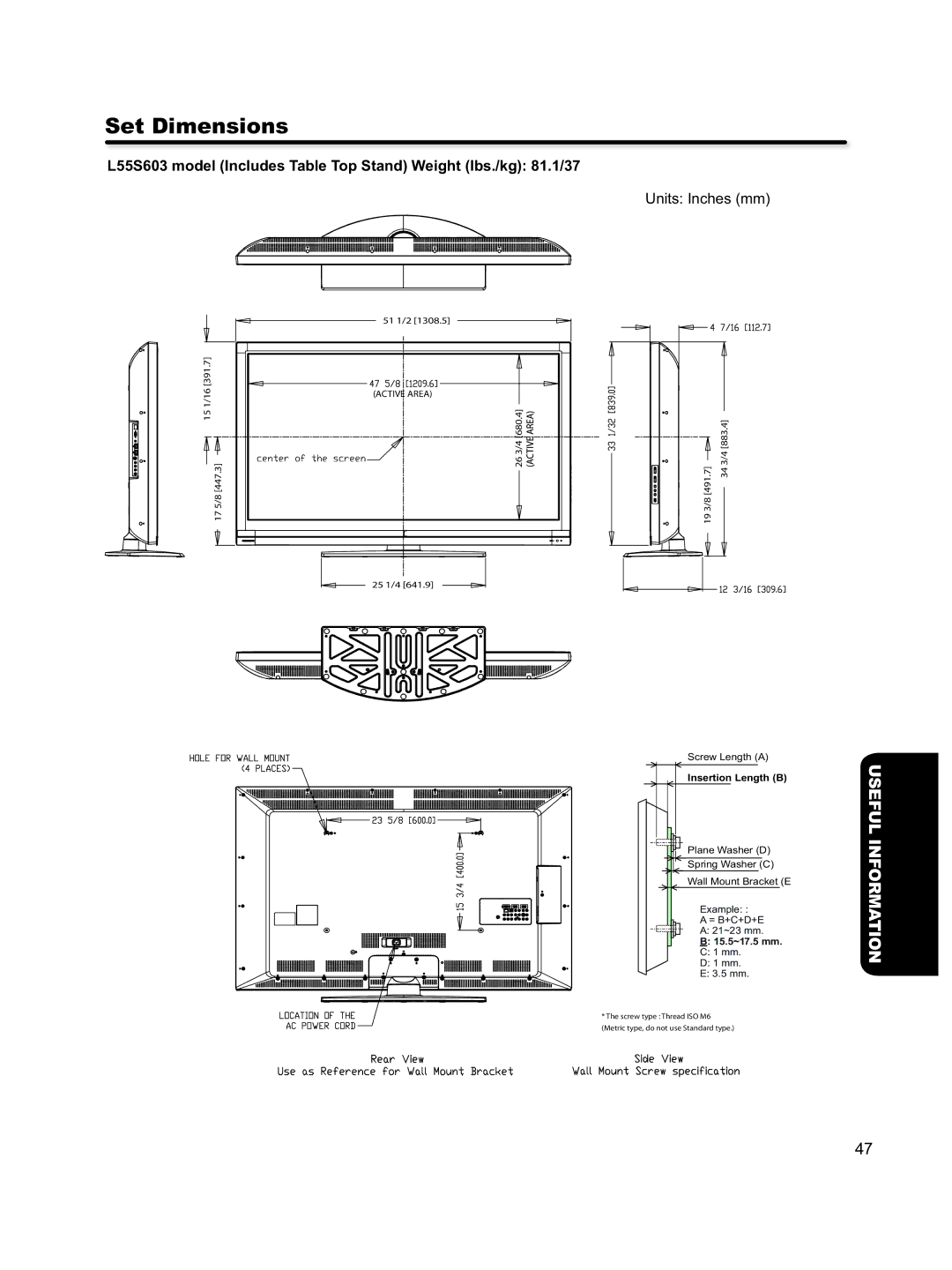 Hitachi L46S603 important safety instructions  