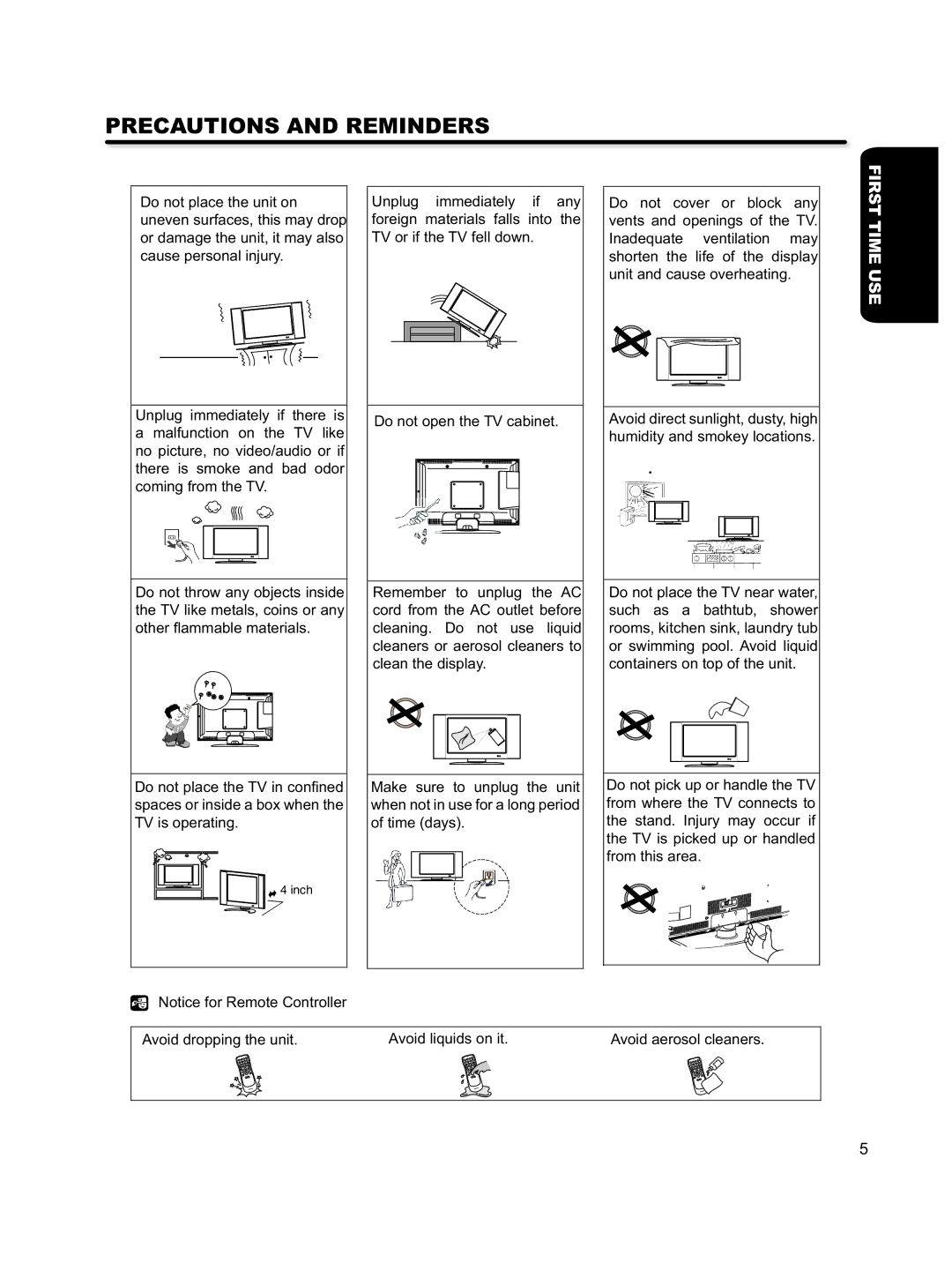 Hitachi L46S603 important safety instructions Precautions and Reminders 