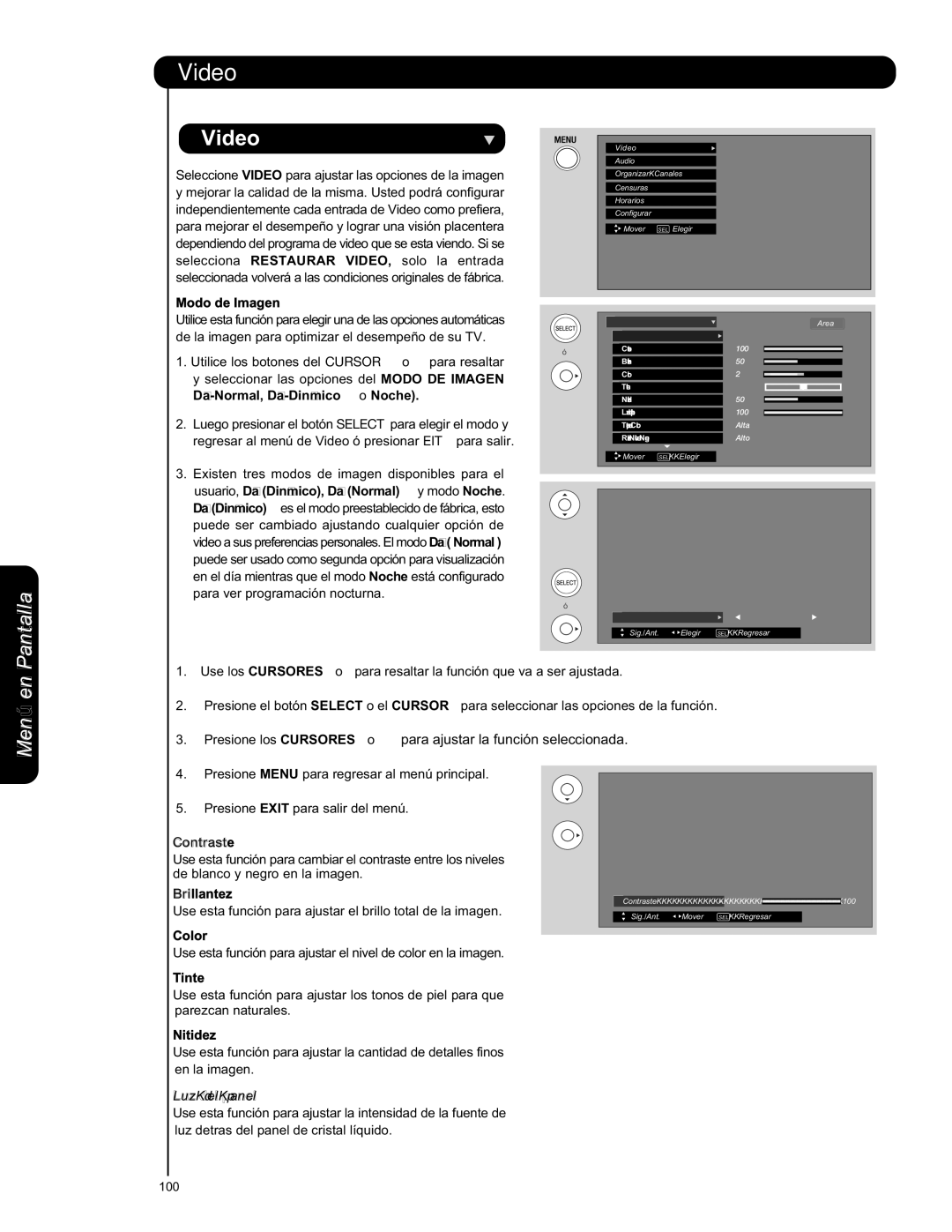 Hitachi L47S601 important safety instructions Pantalla, Menú en 