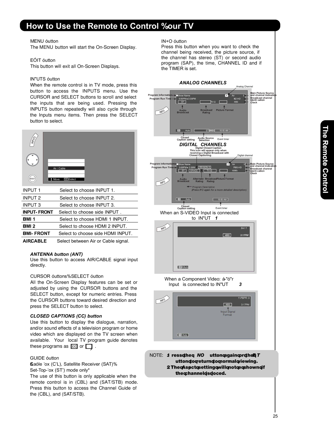 Hitachi L47S601 important safety instructions Analog Channels, Digital Channels, Hdmi 