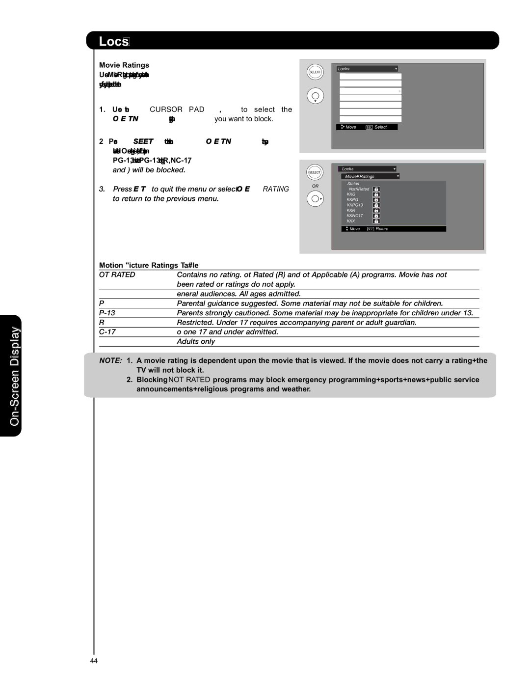 Hitachi L47S601 important safety instructions Movie Ratings, Motion Picture Ratings Table 