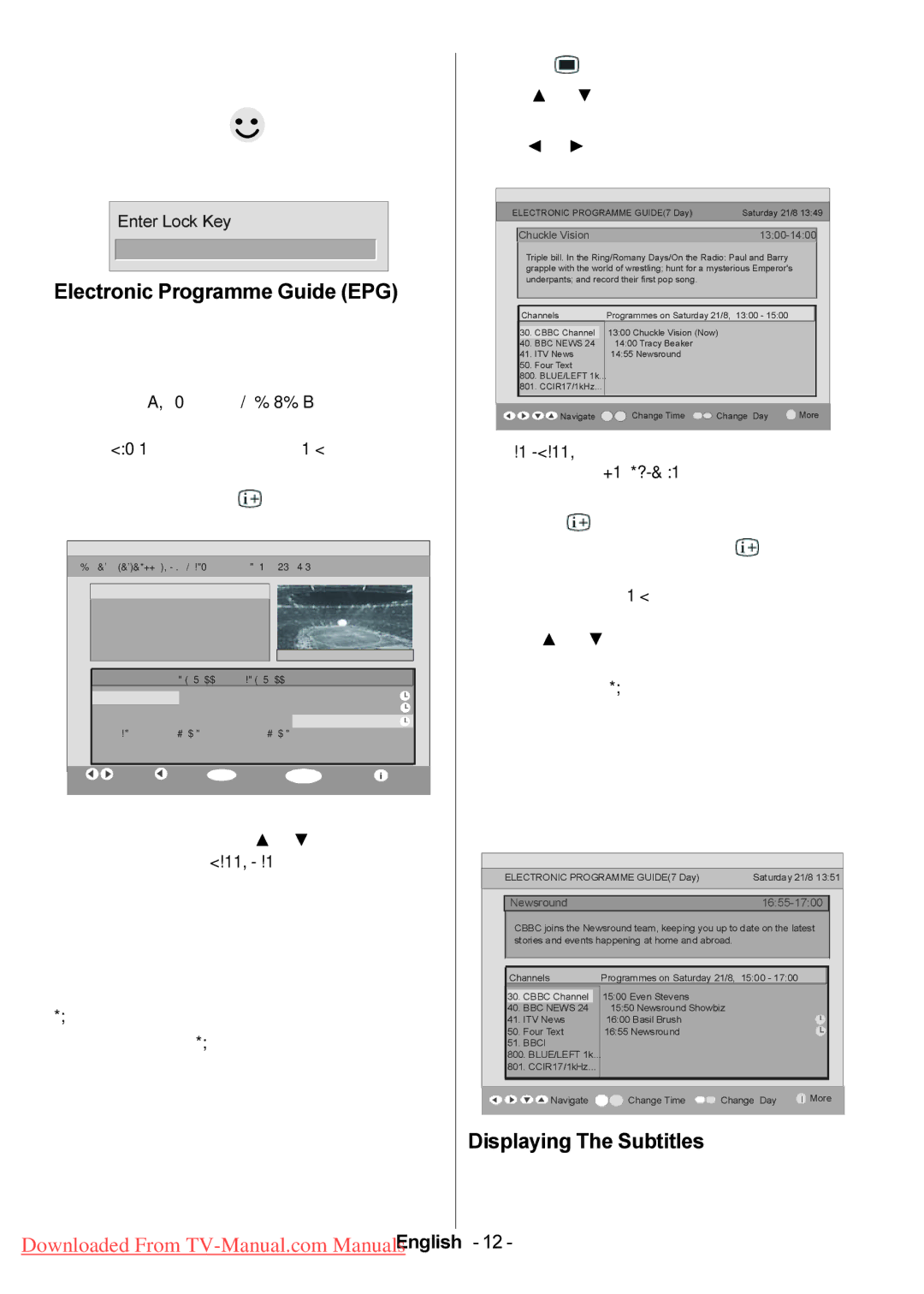 Hitachi L47VP01U manual Electronic Programme Guide EPG, Displaying The Subtitles 