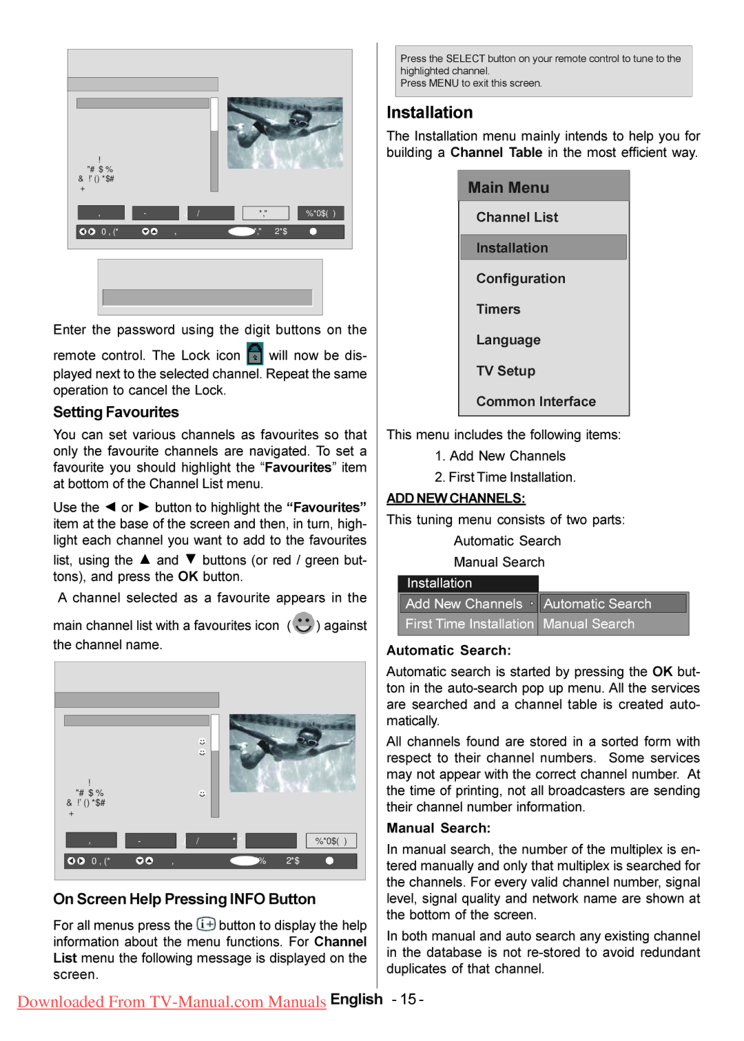 Hitachi L47VP01U manual Setting Favourites, On Screen Help Pressing Info Button 