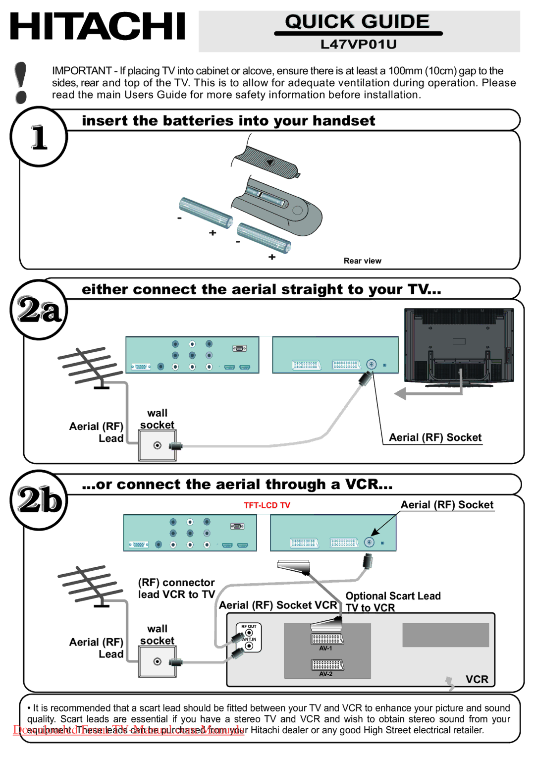 Hitachi L47VP01U manual Quick Guide 