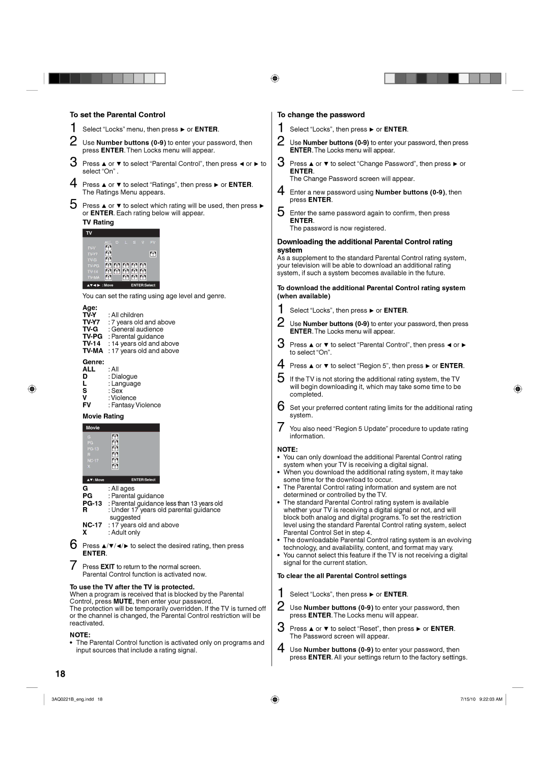 Hitachi LE19S314 important safety instructions To set the Parental Control, To change the password 