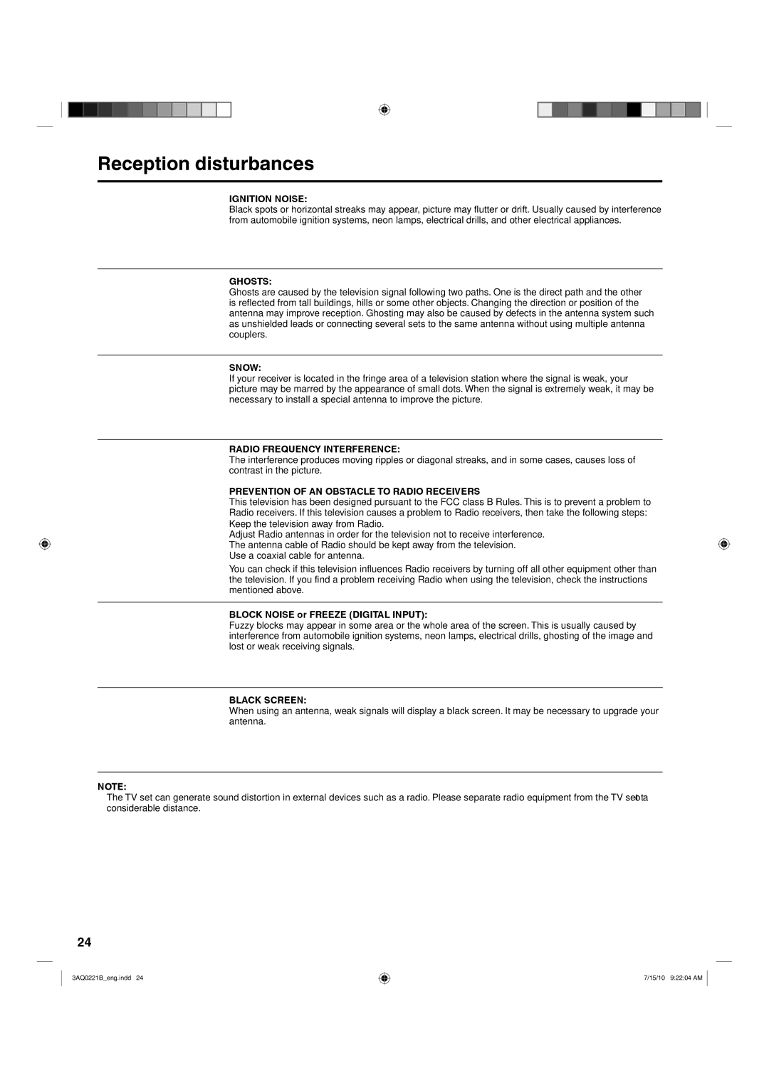 Hitachi LE19S314 important safety instructions Reception disturbances 