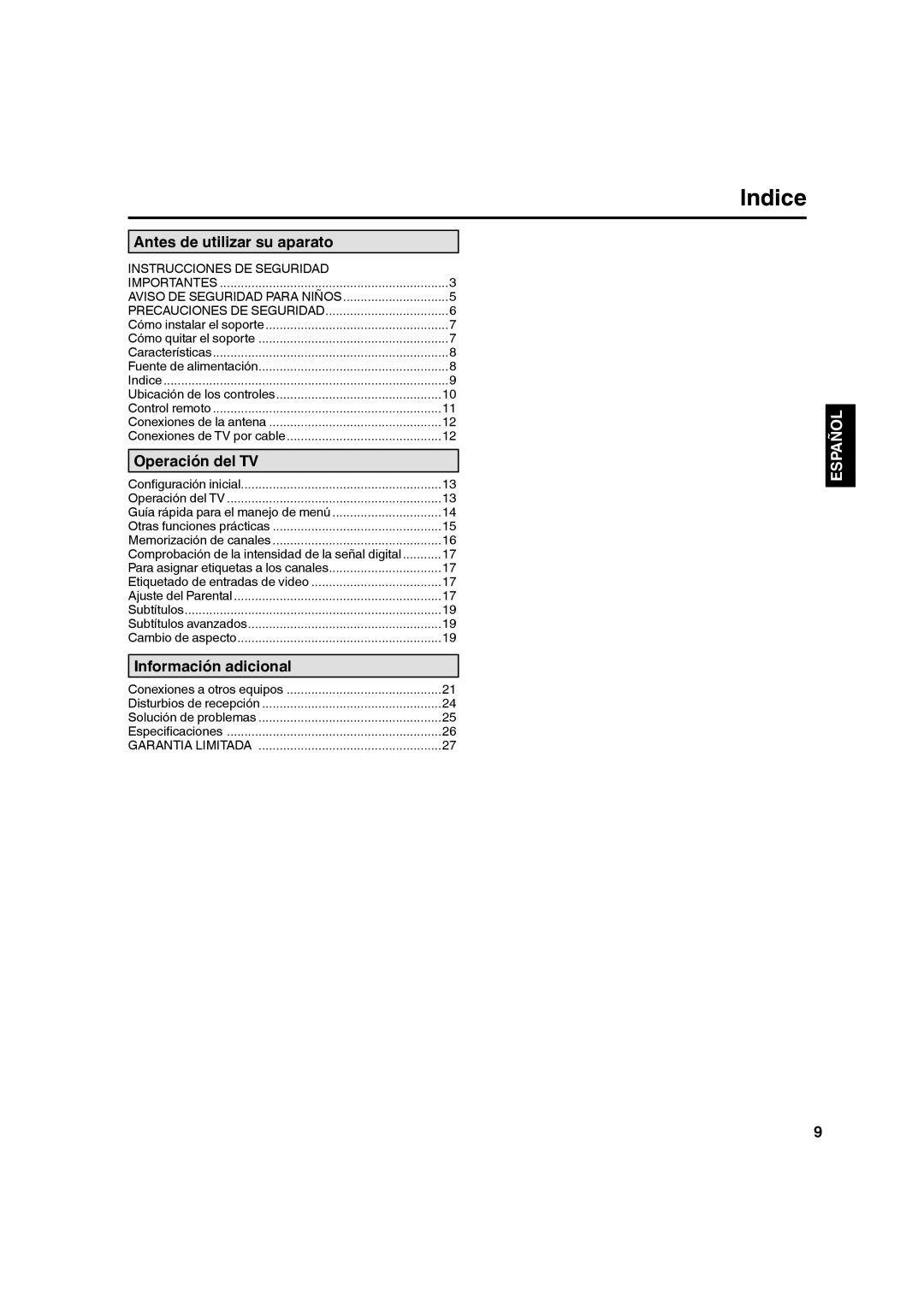 Hitachi LE22S314 manual Indice, Antes de utilizar su aparato 