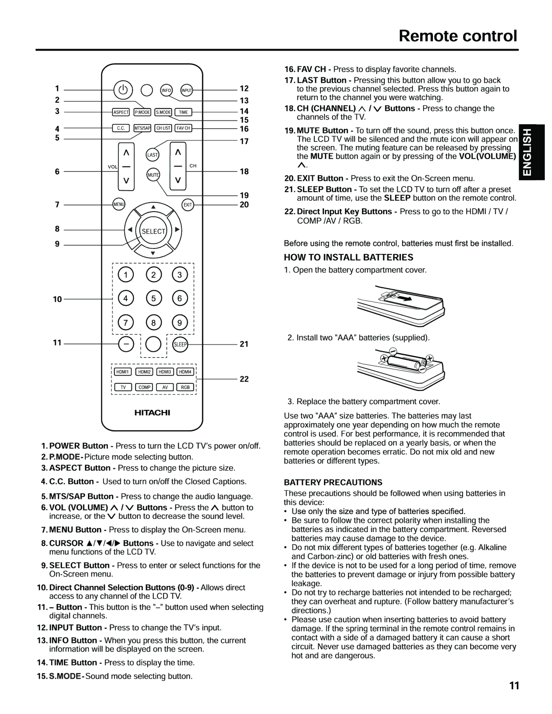 Hitachi LE40H405 important safety instructions 