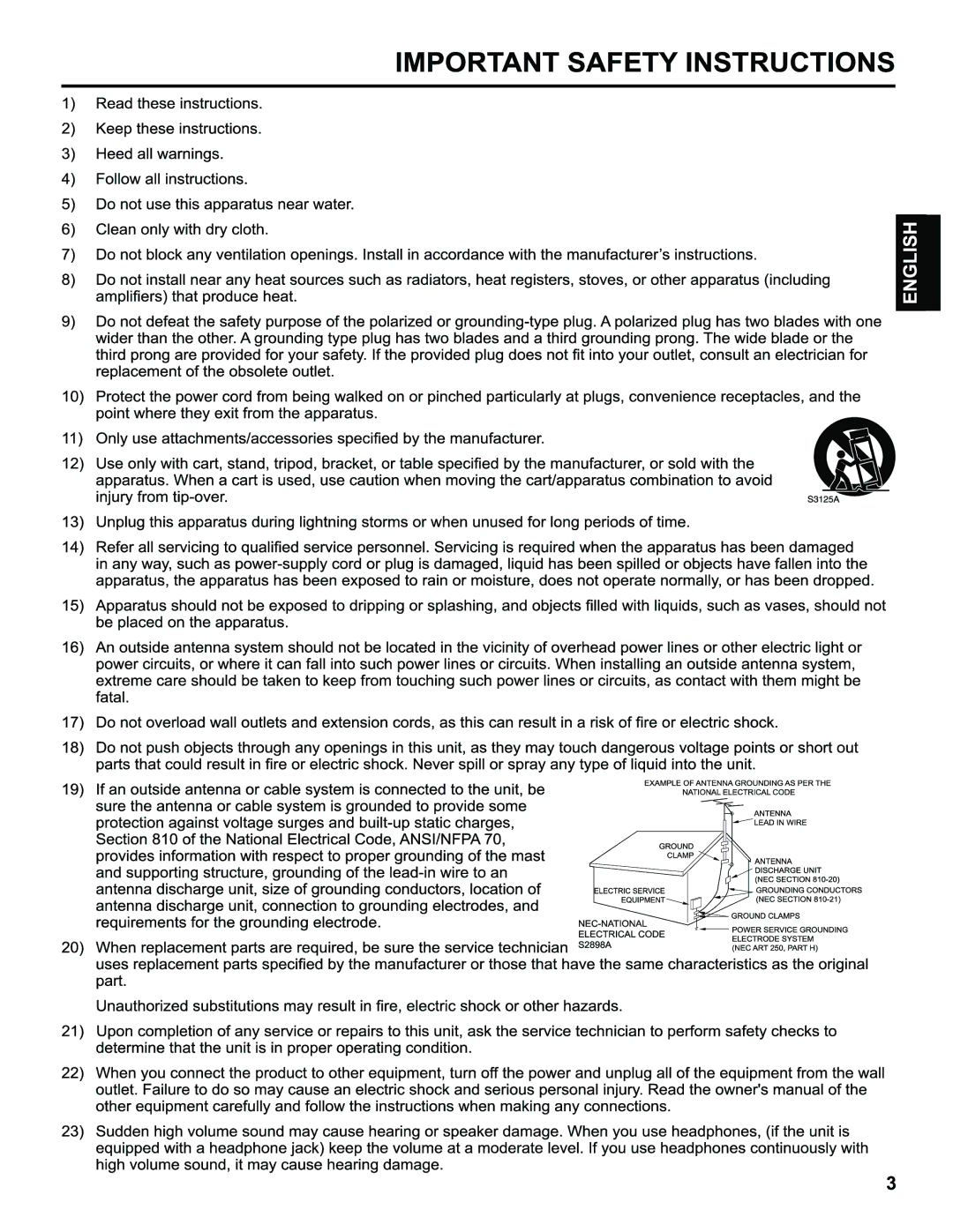 Hitachi LE40H405 important safety instructions 