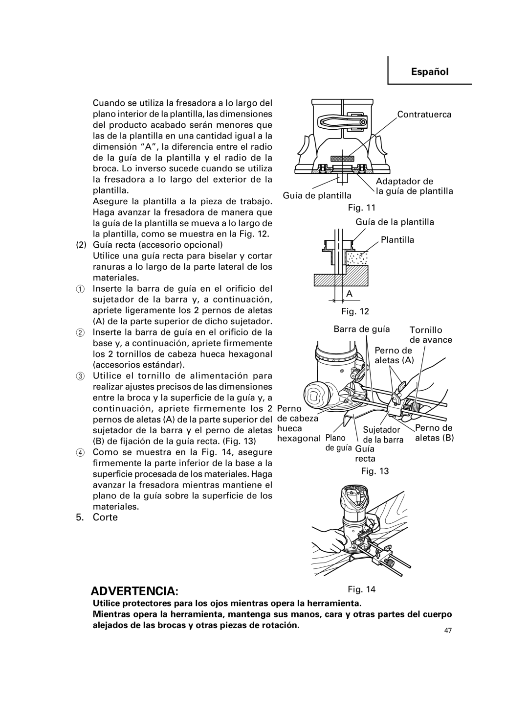 Hitachi KM 12SC, KM 12VC instruction manual Advertencia, Corte 