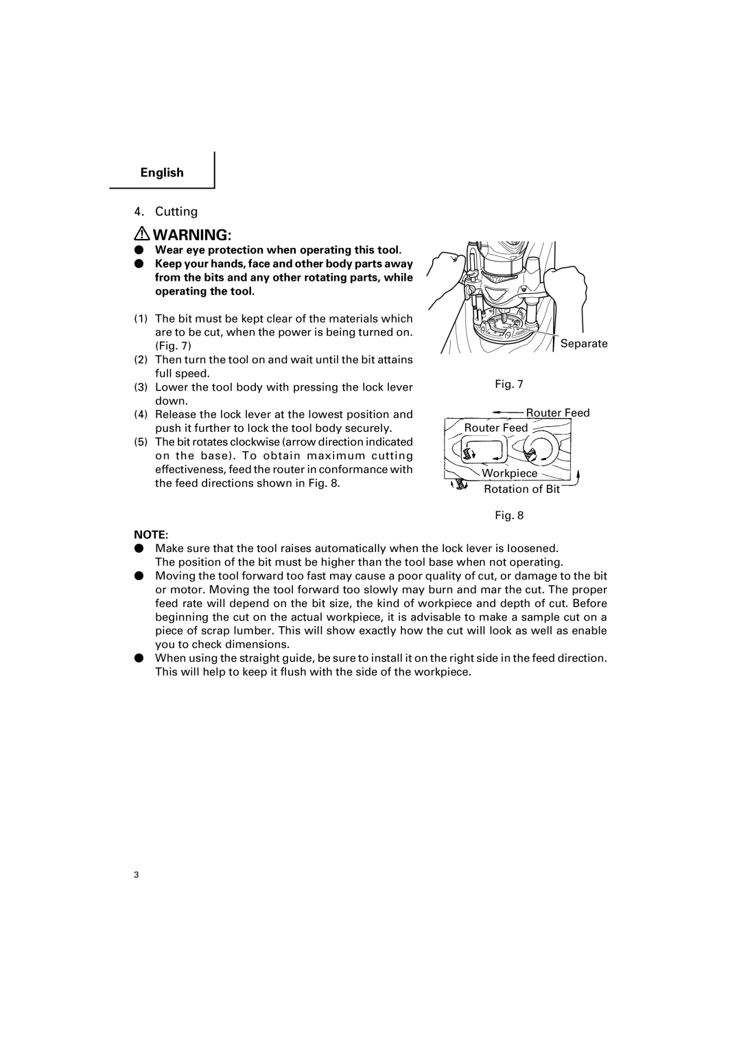 Hitachi KM 12VC, KM 12SC instruction manual Cutting 