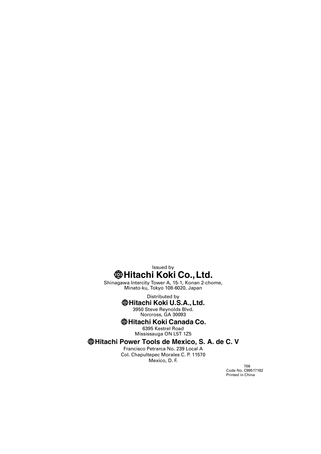 Hitachi KM 12VC, KM 12SC instruction manual Hitachi Koki Canada Co 