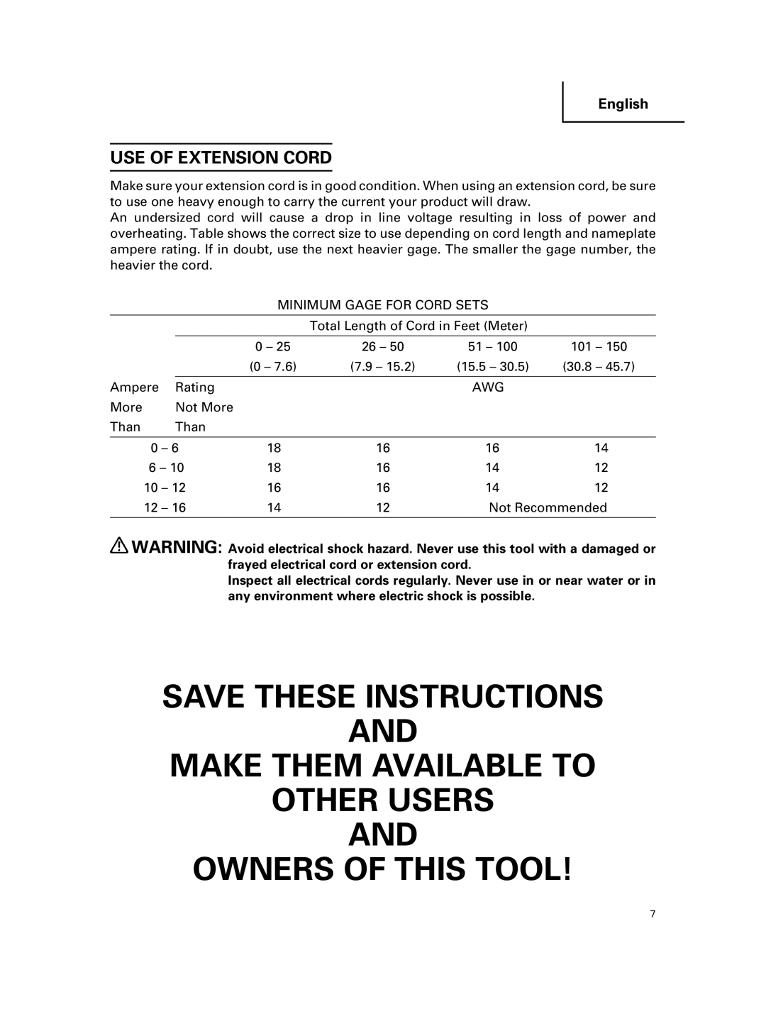 Hitachi KM 12SC, KM 12VC instruction manual Make Them Available to Other Users Owners of this Tool, USE of Extension Cord 