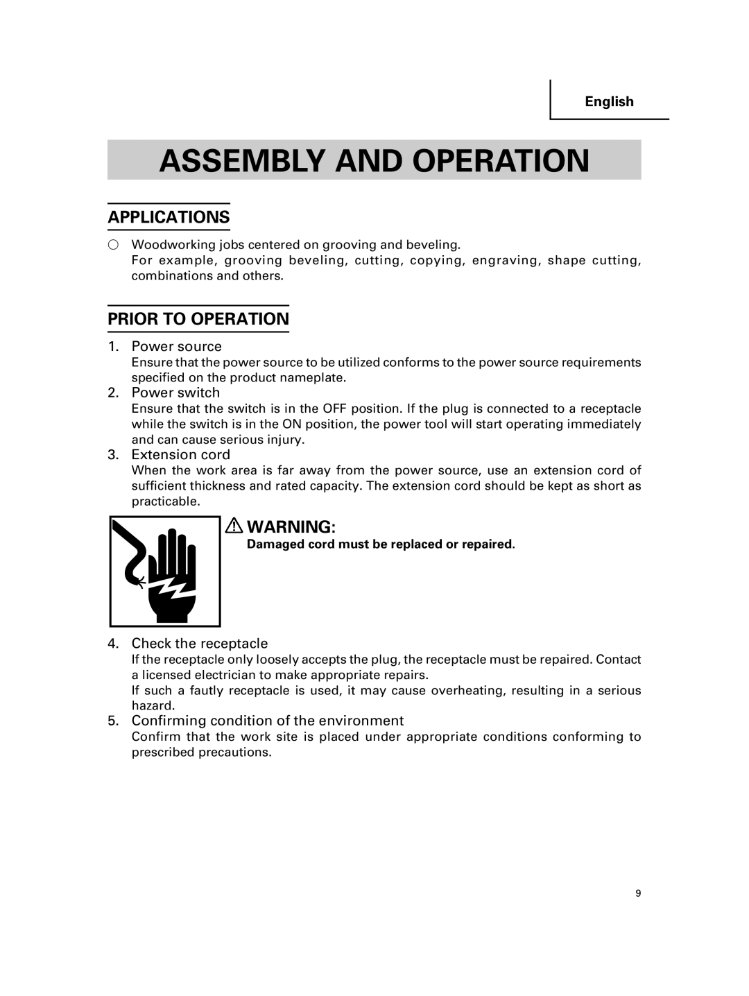 Hitachi KM 12VC, KM 12SC instruction manual Assembly and Operation, Applications, Prior to Operation 