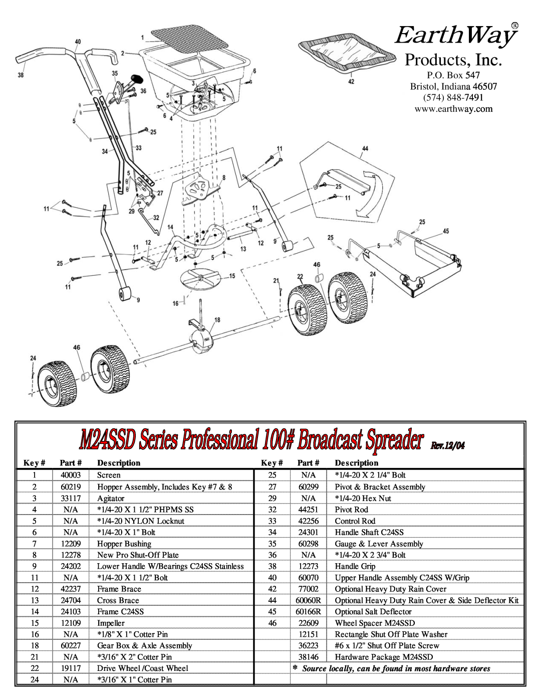 Hitachi M24SSD manual Key #, Description, EarthWay, Products, Inc 