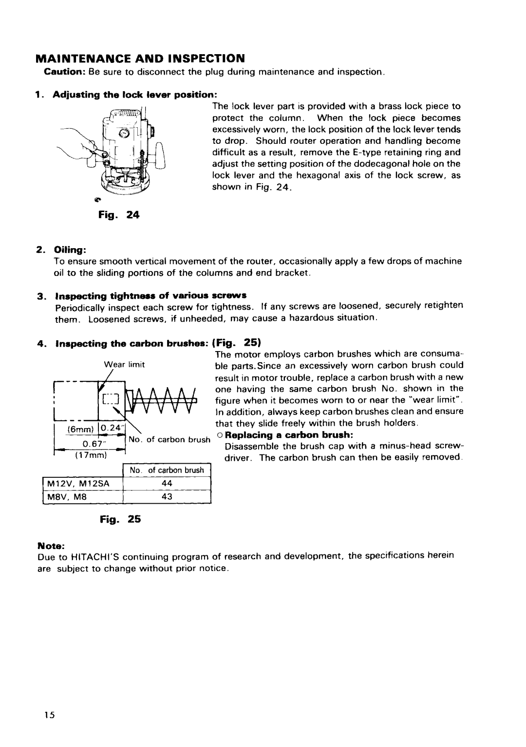 Hitachi M8V, M 8, M 12V, M 12SA manual 