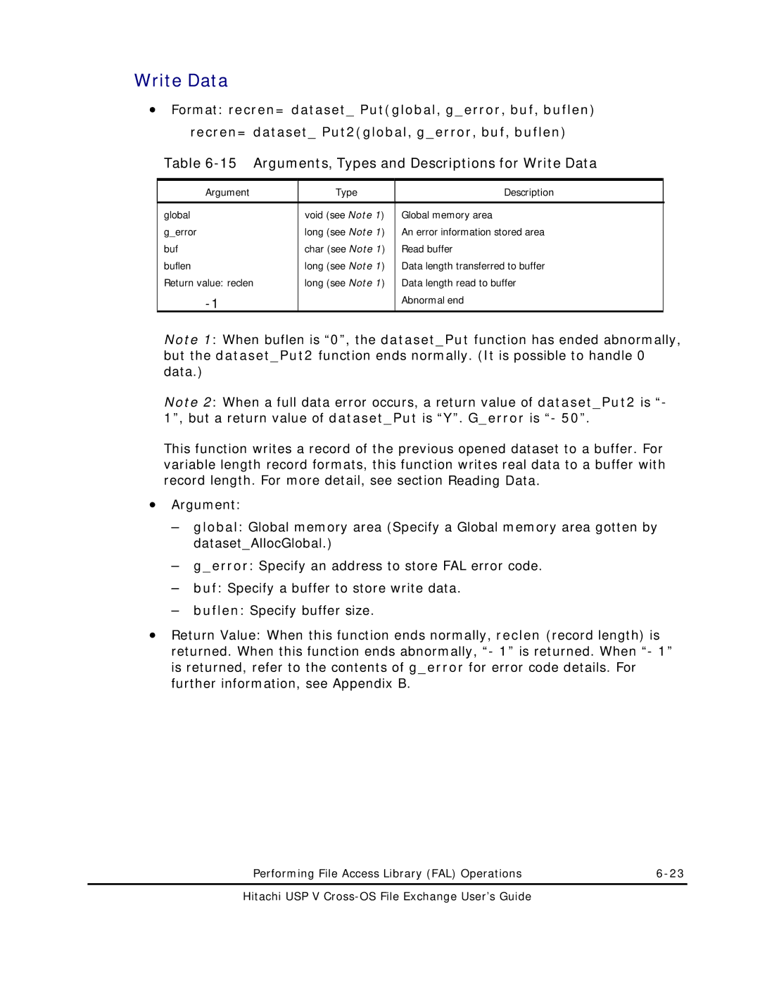 Hitachi MK-96RD647-01 manual Arguments, Types and Descriptions for Write Data 