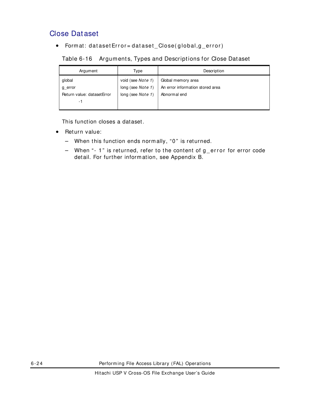 Hitachi MK-96RD647-01 manual Arguments, Types and Descriptions for Close Dataset 