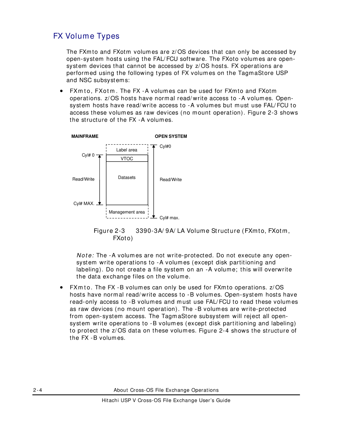 Hitachi MK-96RD647-01 manual FX Volume Types, 3390-3A/9A/LA Volume Structure FXmto, FXotm FXoto 