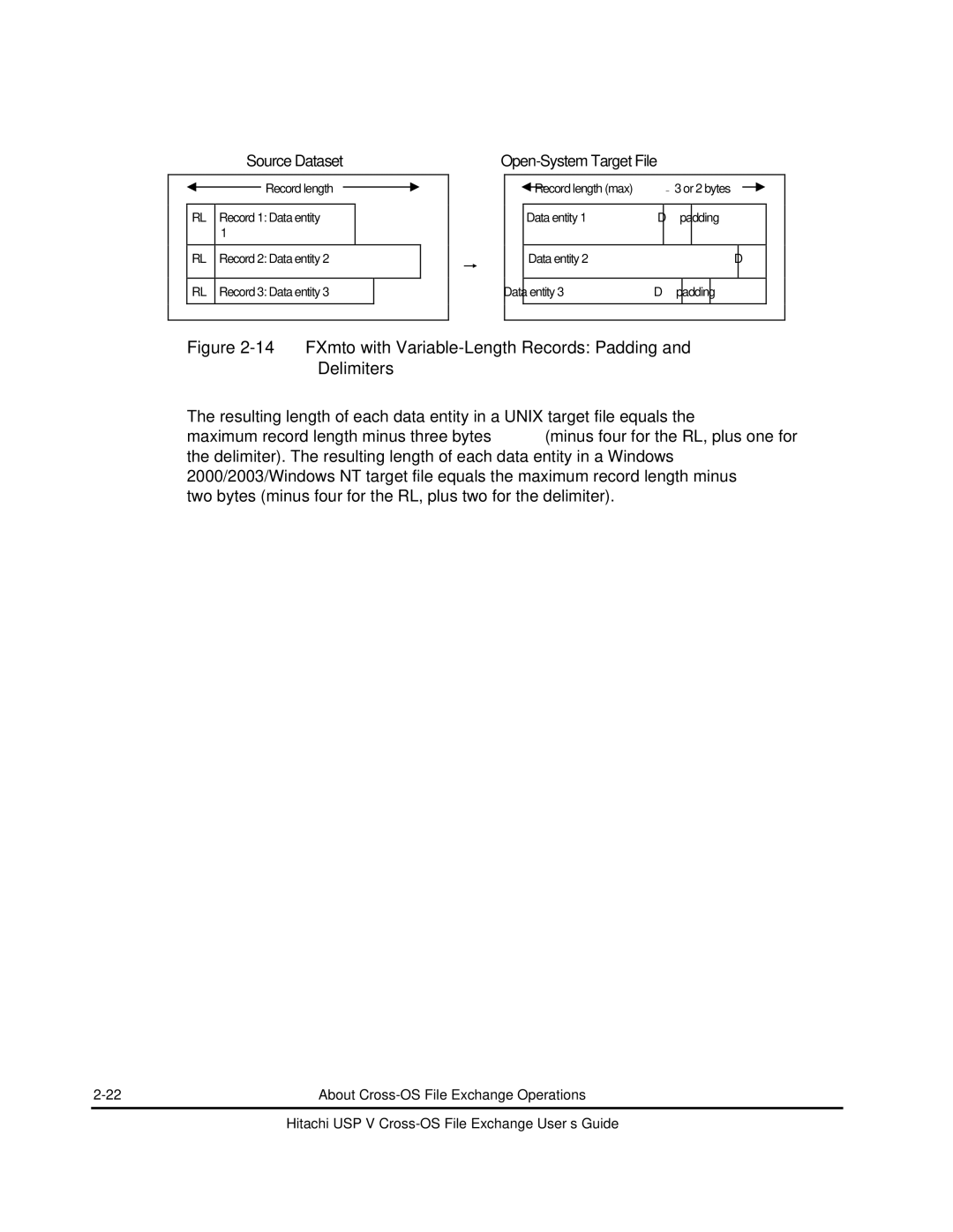 Hitachi MK-96RD647-01 manual FXmto with Variable-Length Records Padding and Delimiters 