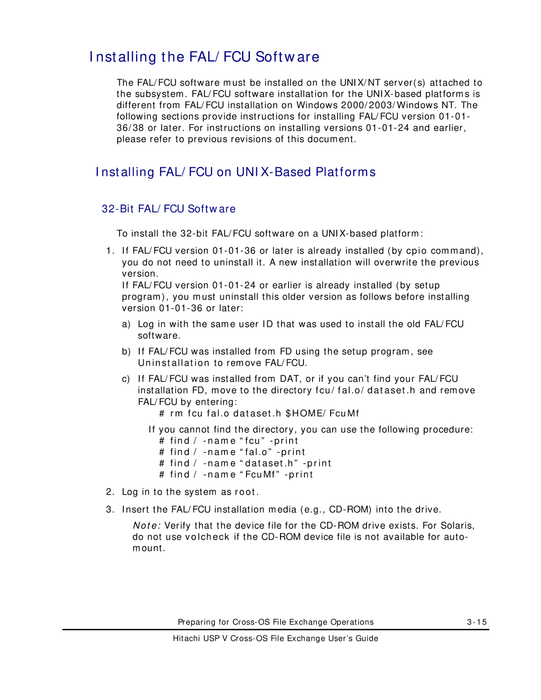 Hitachi MK-96RD647-01 manual Installing the FAL/FCU Software, Installing FAL/FCU on UNIX-Based Platforms 